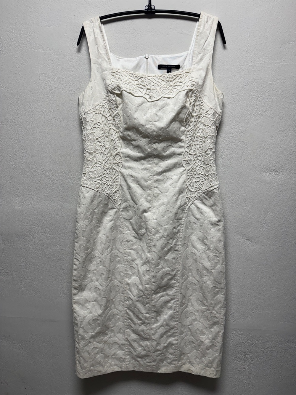 David Meister Ivory Lace-Panel Midi Sheath Dress
